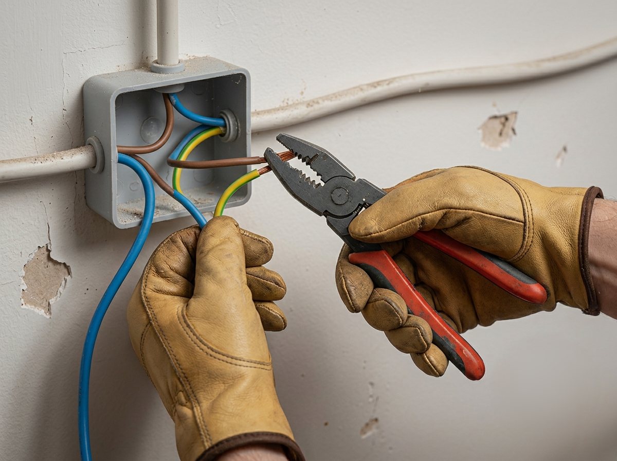 Rénovation électrique, raccordement de câbles dans un boîtier de dérivation